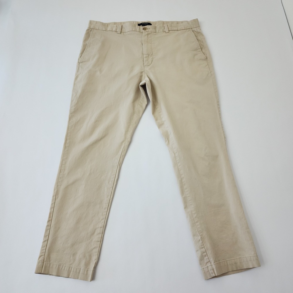 British Khaki Mens 38x30 Tan Chino Pants Straight Leg Flat Front Casual Trousers